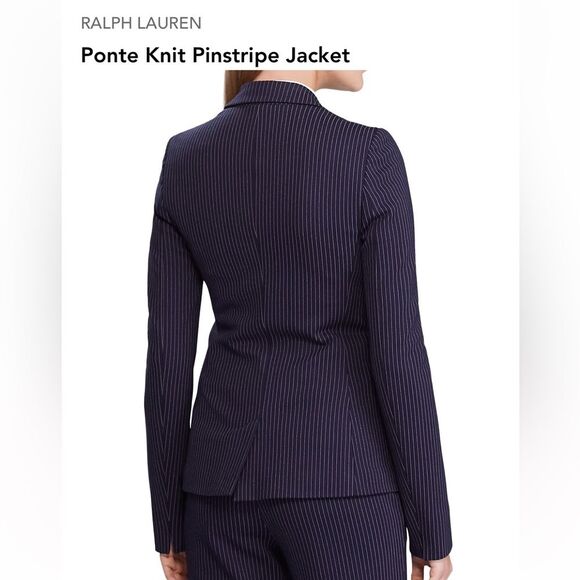 NEW!  Lauren Ralph Lauren Navy Ponte Knit Pinstripe Jacket - XL - $195 - Picture 2 of 15